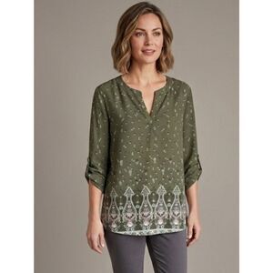 Pink Republic Top Sz L Green floral/boho
